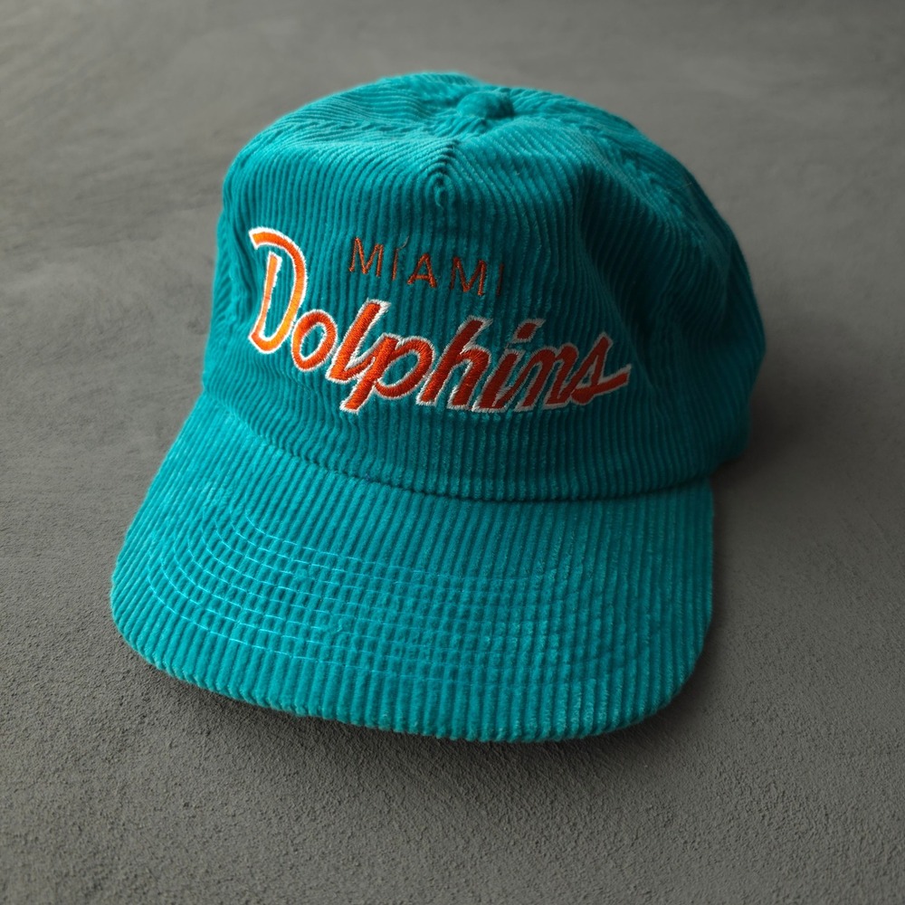 Vintage 90s Sports Specialties Teal Miami Dolphins Hat OSFA Corduroy Snapback